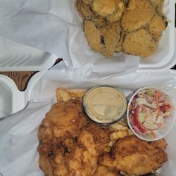 Southern Accent - Fried pickles and fried chicken basket with Cajun fried and side of coleslaw... chicken could of been seasoned but overall really good