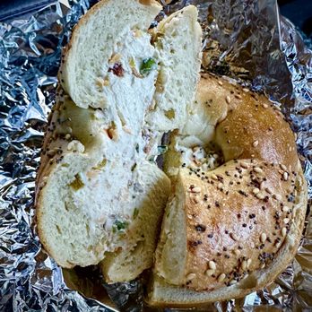 Gables Bagels - Everything bagel with jalapeno bacon cheddar cream cheese - Bagels Near Me - Bloomington, Indiana