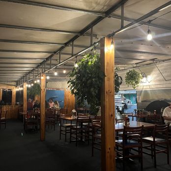 The Chart Room - Area of enclosed patio downstairs. - Seafood Near Me - Bar Harbor, Maine