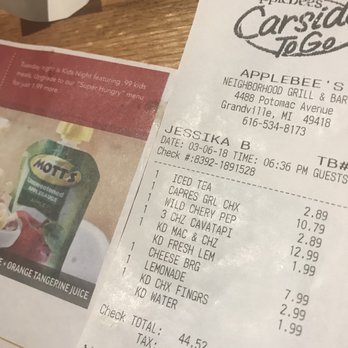 Applebee's Grill + Bar - Read the small letters in the red area clearly states .99 for kids then see bill - American Near Me - Grandville, Michigan
