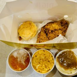 Two piece leg and thigh combo with Peach Cobbler Two piece leg and thigh combo with Peach Cobbler
