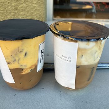 Bobaholics - Our drinks. Egg Coffee to the left and Salted Coffee to the right. - Bubble Tea Near Me - San Jose, California
