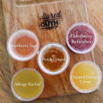 Cultured South - All the different flavors in my kombucha flight @tiffhuangry - Coffee & Tea Near Me - Atlanta, Georgia