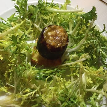 The Hobbit - Gorgonzola filled black mission fig with frisée lettuce - French Near Me - Orange, California The Hobbit - Gorgonzola filled black mission fig with frisée lettuce - French Near Me - Orange, California