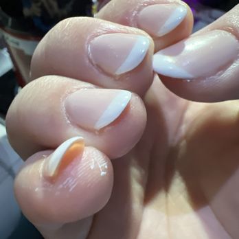 Bally Nails - This hand is a little redeeming, but polish on finger tips. - Nail Salons Near Me - Hiram, Georgia Bally Nails - This hand is a little redeeming, but polish on finger tips. - Nail Salons Near Me - Hiram, Georgia