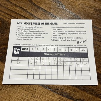 Tipsy Putt - Score card - Pubs Near Me - Sunnyvale, California Tipsy Putt - Score card - Pubs Near Me - Sunnyvale, California