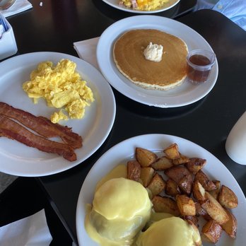 Orange Cafe Bistro - Crab cakes Benedict - home fries - ham n cheese omelette  All was delicious! - Breakfast & Brunch Near Me - Orange, California