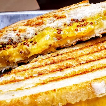 Halo Roasters - Ultimate Grilled Cheese- gruyere, cheddar, caramelized onions, grain mustard on sourdough. Excellent! - Coffee & Tea Near Me - Springfield, New Jersey