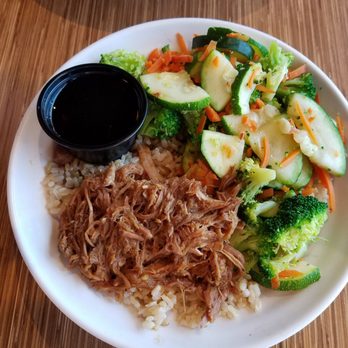 Rumbi Island Grill - Rice bowl with sweet pork and vegetables (half) - New American Near Me - Ogden, Utah Rumbi Island Grill - Rice bowl with sweet pork and vegetables (half) - New American Near Me - Ogden, Utah