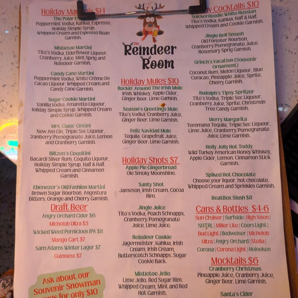 The Reindeer Room - Bar menu - Cocktail Bars Near Me - Orlando, Florida The Reindeer Room - Bar menu - Cocktail Bars Near Me - Orlando, Florida