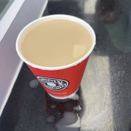 This is what a cup of coffee looks like.  Brown colored water.  If you want good coffee skip this place by all means.  I took it back.