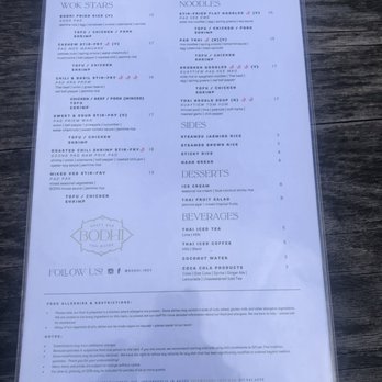 BODHI - Menu - Thai Near Me - Indianapolis, Indiana