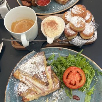 insideOUT - Bottom: Monte Cristo with arugula salad Middle: Italian breakfast Top: Monte Cristo with potatoes - Lounges Near Me - San Diego, California