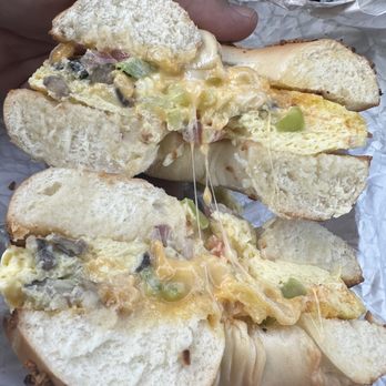 5th Ave Bagelry - Veggie omelette on a garlic bagel - Bagels Near Me - Torrance, California 5th Ave Bagelry - Veggie omelette on a garlic bagel - Bagels Near Me - Torrance, California