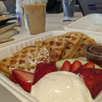 French Truck Coffee - Waffles with fruit, yogurt, and maple syrup and an iced Oji - Coffee & Tea Near Me - Memphis, Tennessee French Truck Coffee - Waffles with fruit, yogurt, and maple syrup and an iced Oji - Coffee & Tea Near Me - Memphis, Tennessee