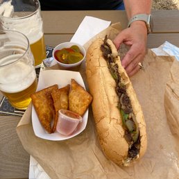 Philly steak sandwich and crab puffs! Philly steak sandwich and crab puffs!
