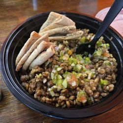Tropical Juices & Deli - Mix the cucumber salad into the lentils and rice