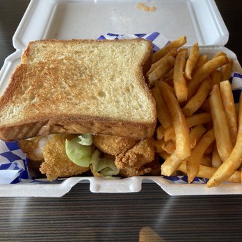 O’Taste & See Eatery - Shrimp sandwich and seasoned fries $13.95 The sandwich is huge! - Soul Food Near Me - Houston, Texas O’Taste & See Eatery - Shrimp sandwich and seasoned fries $13.95 The sandwich is huge! - Soul Food Near Me - Houston, Texas