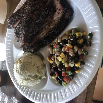 Roegels Barbecue - Pork ribs and Brisket with dill potato salad and Texas caviar - Barbeque Near Me - Houston, Texas Roegels Barbecue - Pork ribs and Brisket with dill potato salad and Texas caviar - Barbeque Near Me - Houston, Texas