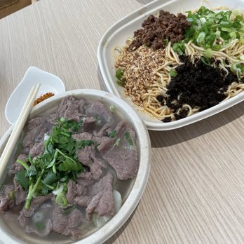 Leshan Beef - Spicy Noodle with Minded Pork (right) - Chinese Near Me - San Jose, California Leshan Beef - Spicy Noodle with Minded Pork (right) - Chinese Near Me - San Jose, California