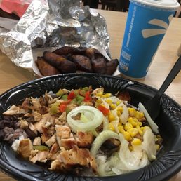 Regular-sized Tropichop with a large side of sweet plantains and a lemonade. Regular-sized Tropichop with a large side of sweet plantains and a lemonade.