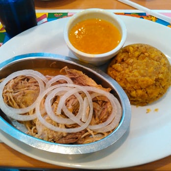 El Bajareque Restaurant - Mofongo with roast pork.  Pork was super most and tender. - Latin American Near Me - Miami, Florida