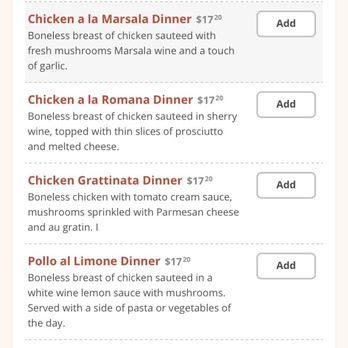 Caruso's Italian Kitchen - Poultry dinner menu with list of what you get with the dinner at the top - Cocktail Bars Near Me - Tujunga, California Caruso's Italian Kitchen - Poultry dinner menu with list of what you get with the dinner at the top - Cocktail Bars Near Me - Tujunga, California