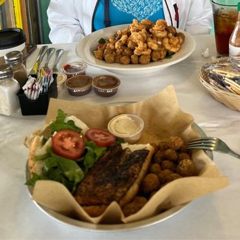 Fisherman's Corner - Gumbo salad and fish poboy, sorry we devoured the spicy oyster appetizer. - Cajun/Creole Near Me - Pensacola, Florida Fisherman's Corner - Gumbo salad and fish poboy, sorry we devoured the spicy oyster appetizer. - Cajun/Creole Near Me - Pensacola, Florida