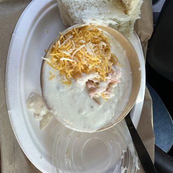 Splash Cafe - Togo Bread Bowl of Clam Chowder with cheese and crab - American Near Me - Pismo Beach, California