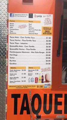 Menu photo 8 Taqueria Mirandas Houston, TX
