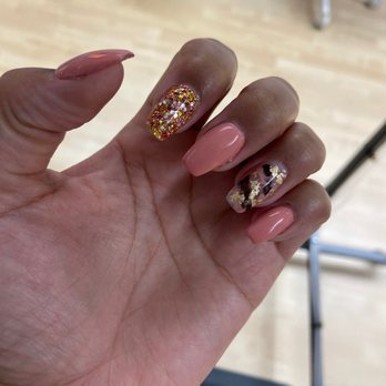 Spectrum Nail Spa - Nude pink with a splash of gold! I love it! - Nail Salons Near Me - Charlotte, North Carolina