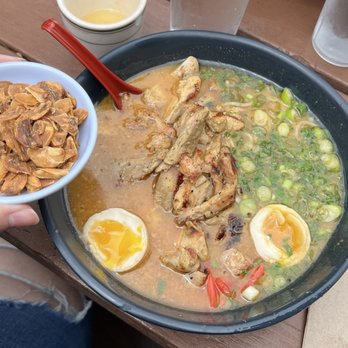 Kuma Sushi - Miso ramen with chicken, shoyu egg and garlic chips - Sushi Bars Near Me - Los Osos, California