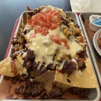 The Pompous Pig - Nachos with brisket was a great choice!! Tons of meat and cheese - Barbeque Near Me - Anderson, South Carolina