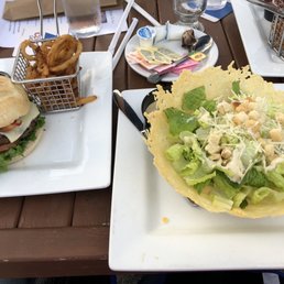 Burger with onion strings. Not Your Average Creaser salad. Burger with onion strings. Not Your Average Creaser salad.