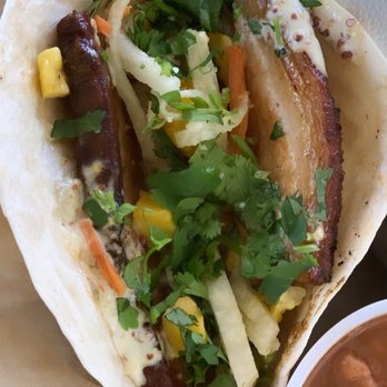 Messy's Tacos - Pork belly taco with rice and beans. - Tacos Near Me