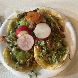 Brother's Super Tacos - Tacos Plate, Asada, Pollo, & Al Pastor with accoutrement.