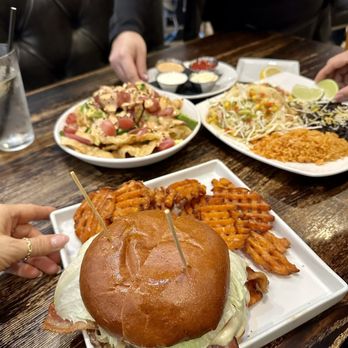 H H Cotton's - Bacon, white cheddar cheeseburger with sweet potato fries - Sports Bars Near Me - San Clemente, California