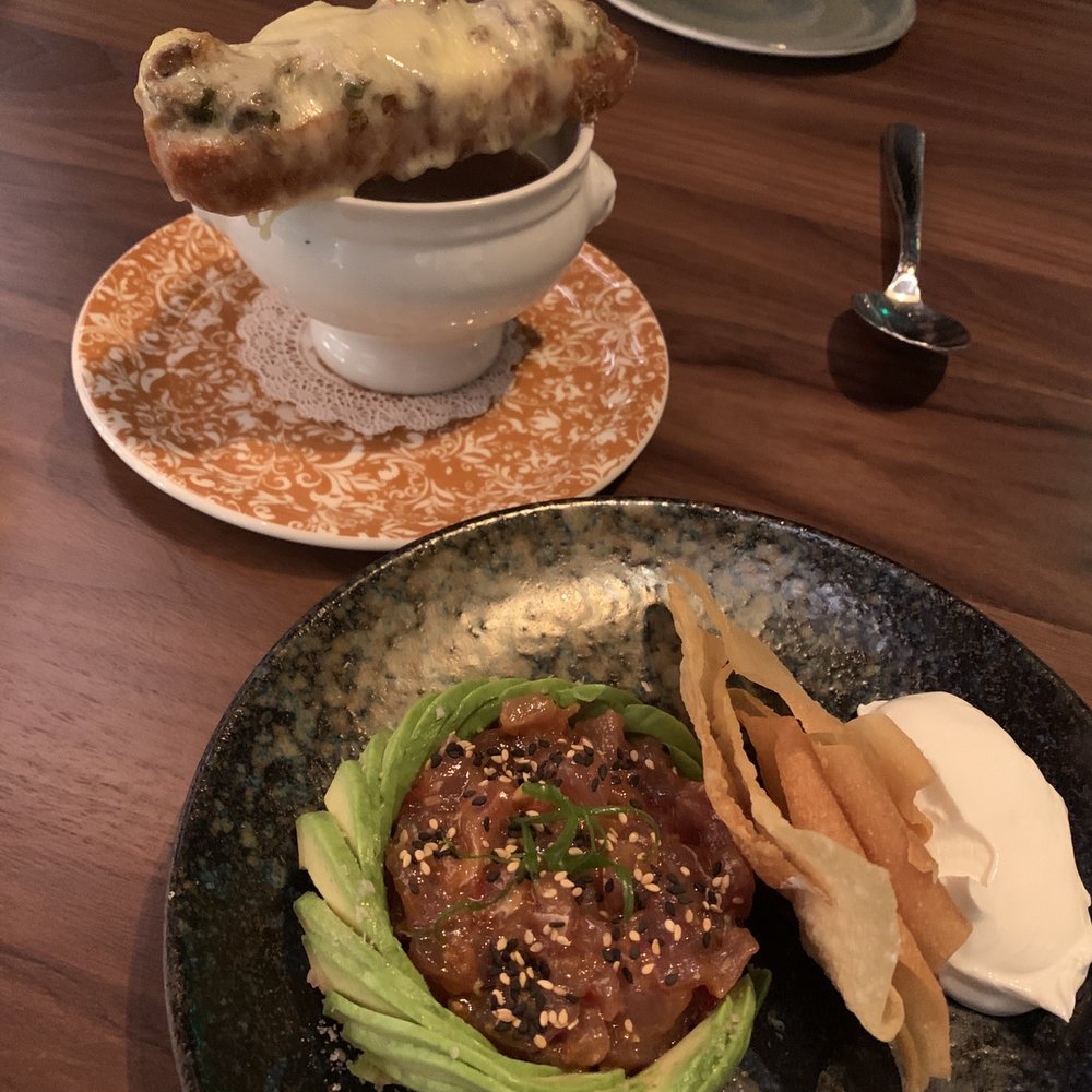 Ramsay's Kitchen - Onion soup and tuna tartare - New American Near Me - Las Vegas, Nevada Ramsay's Kitchen - Onion soup and tuna tartare - New American Near Me - Las Vegas, Nevada