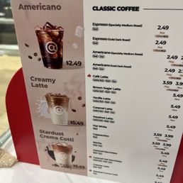 Coffee menu
