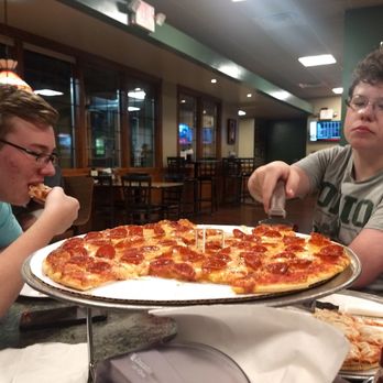 Cappy's Pizza - Pepperoni pizza on top. Cheese and onion pizza below. Deee-licious! - Pizza Near Me - London, Ohio