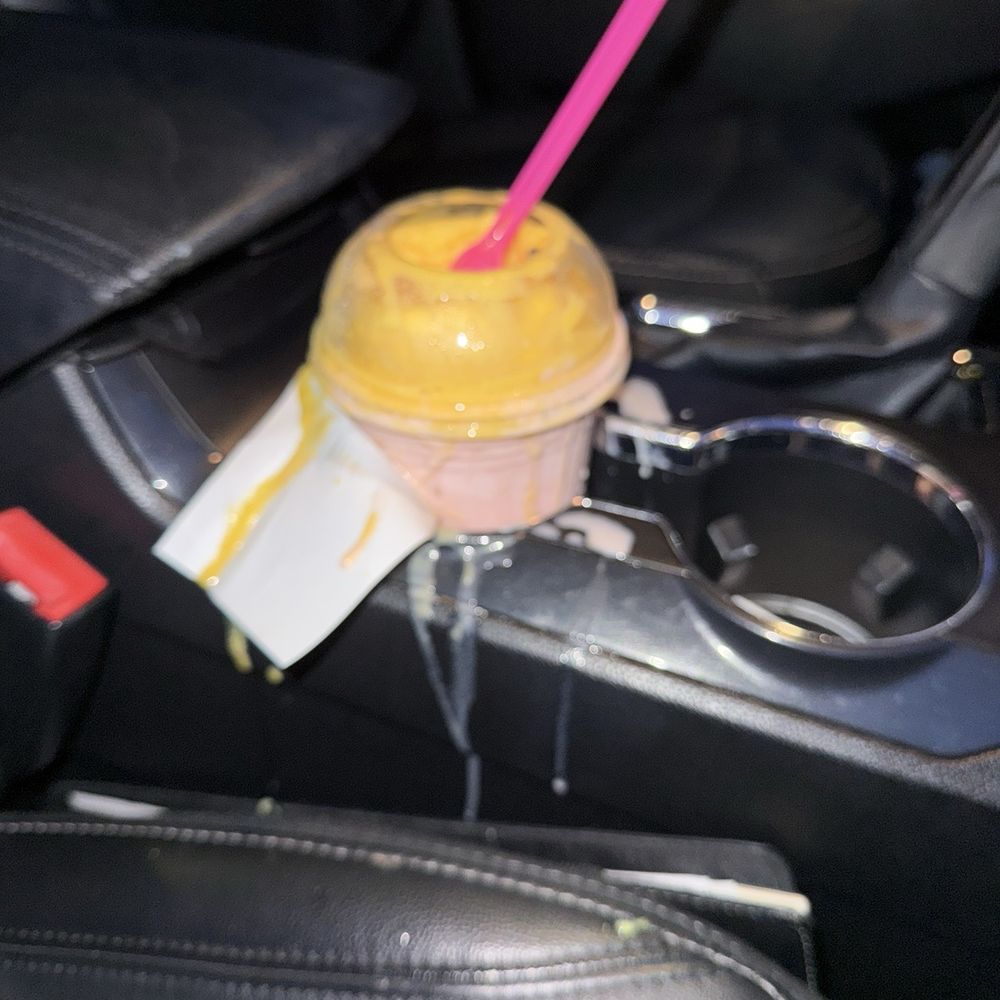 Las Mangonadas - Lid popped off and the already melted ice cream spilled all over my cup holder - Desserts Near Me - Carpentersville, Illinois Las Mangonadas - Lid popped off and the already melted ice cream spilled all over my cup holder - Desserts Near Me - Carpentersville, Illinois