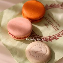 Laduree - Vanilla Eugénie (£2.70), Roseblood Macaron (£2.70), Apricot Verbena Macaron (£2.70)