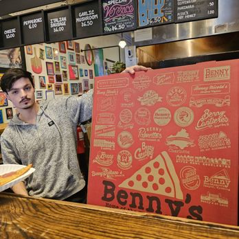 Benny Marconi's - Isaiah holding the gigantic box where the 28" pizza is packed when it's sold "to go." - Italian Near Me - Roanoke, Virginia Benny Marconi's - Isaiah holding the gigantic box where the 28" pizza is packed when it's sold "to go." - Italian Near Me - Roanoke, Virginia
