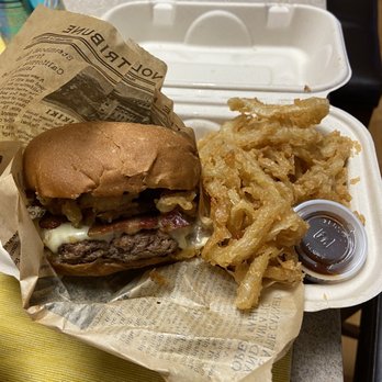 Del-icious Burgers - Paniolo burger with side of onion strings - Food Trucks Near Me - Mililani, Hawaii