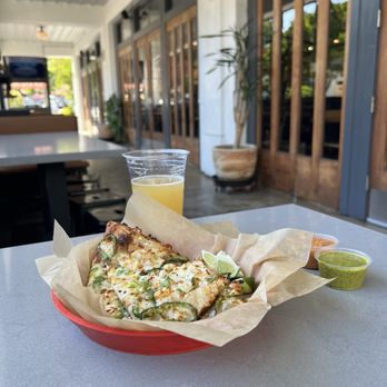 SLIVER Pizzeria- Lafayette - # V2 Corn Pizza, Orange and green sauce, beer - Pizza Near Me - Lafayette, California