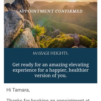 Massage Heights - They claim the appt is now confirmed until they call me but their misleading email i got when inbooked it says appt CONFIRMED. - Massage Near Me - Flower Mound, Texas Massage Heights - They claim the appt is now confirmed until they call me but their misleading email i got when inbooked it says appt CONFIRMED. - Massage Near Me - Flower Mound, Texas