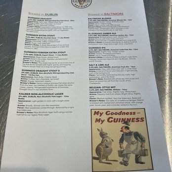 Guinness Open Gate Brewery - Beer Menu (Dublin-brewed & Baltimore-brewed) - Breweries Near Me - Halethorpe, Maryland