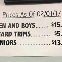 Spring Barber Shop - Prices (no credit cards)