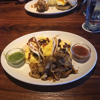 Del Frisco's Grille - Scrambled egg tacos, roasted tomato salsa, and honey Serrano salsa - New American Near Me - Hoboken, New Jersey Del Frisco's Grille - Scrambled egg tacos, roasted tomato salsa, and honey Serrano salsa - New American Near Me - Hoboken, New Jersey