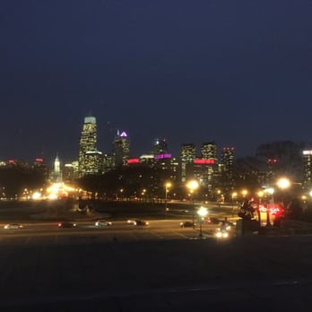Rocky Steps - View of traffic circle and Philly skyline - Landmarks & Historical Buildings Near Me - Philadelphia, Pennsylvania